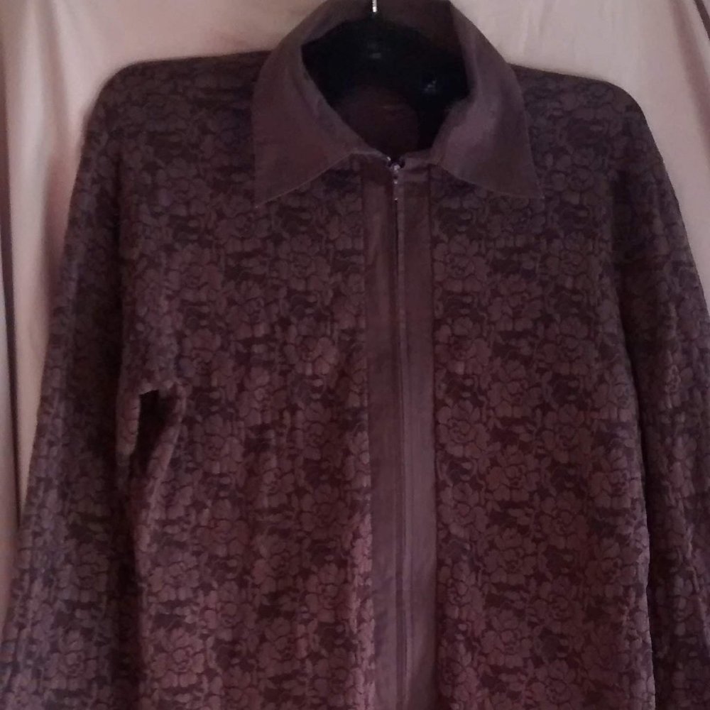 IMPRESSIONS Brown Lace Stretchy Zip Shirt